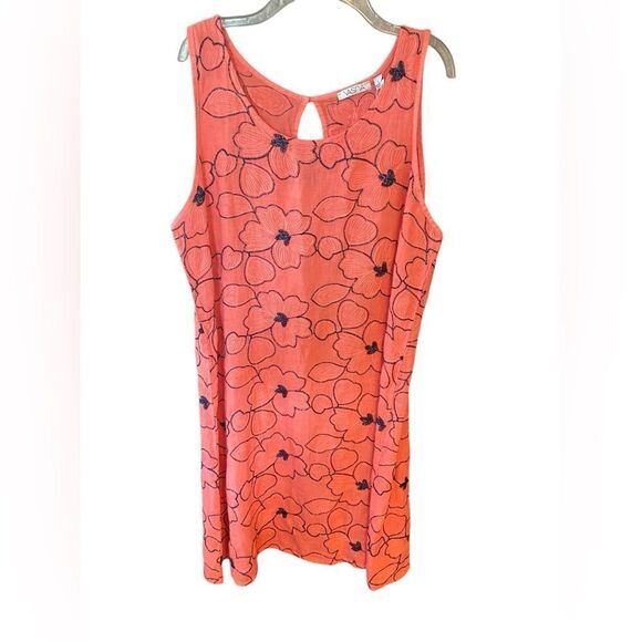 Vasna NWT Sz L Orange Blue Metallic Embroidered Floral Linen Italian Dress - Picture 3 of 9